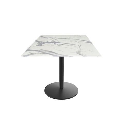 Holland Bar Stool Co 30 Tall OD214 Black Table Base w22 Dia foot and 32x32 Square White Marble Top, IndoorOutdoor OD214-2230BWODS32SQWM